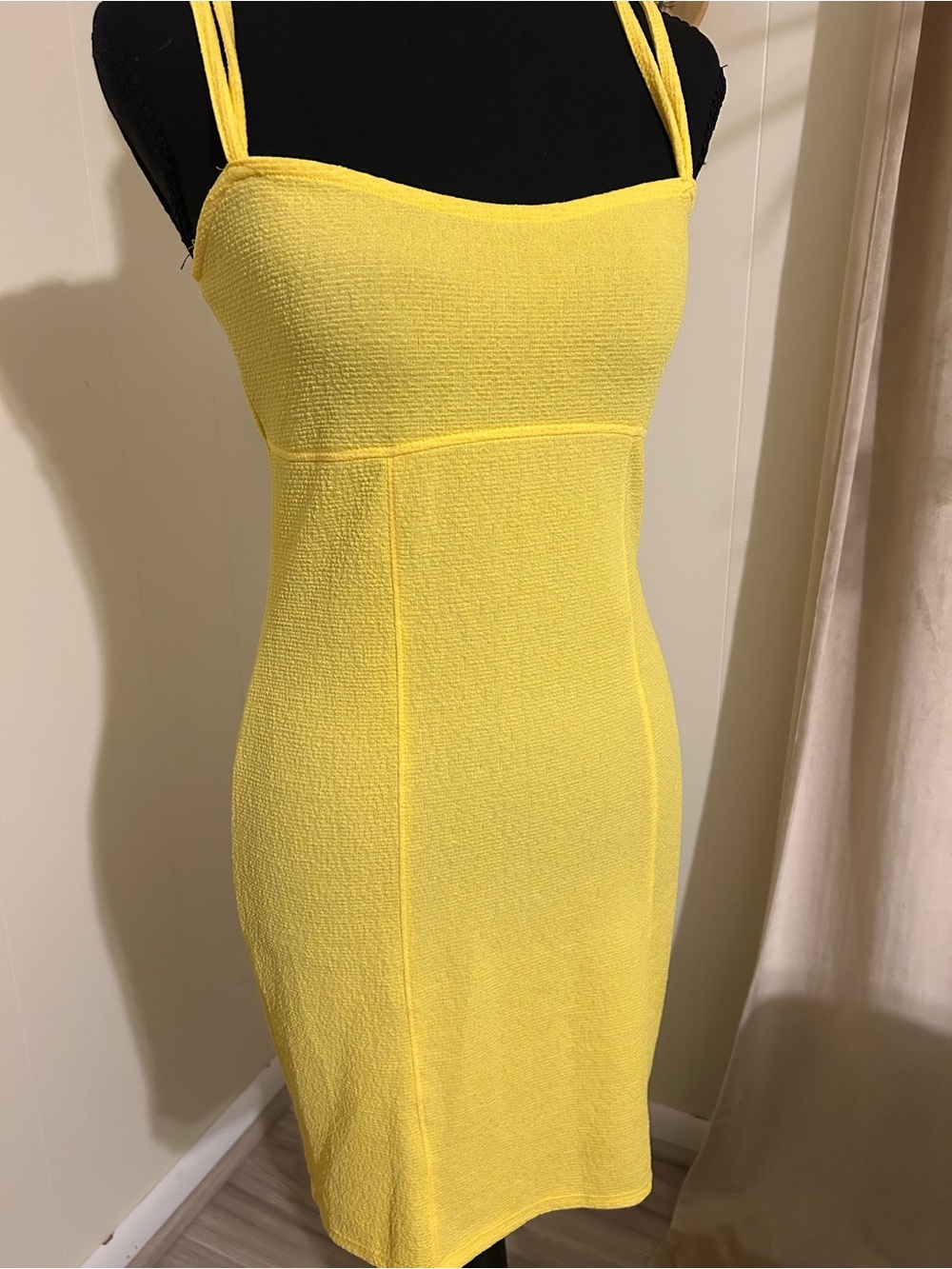 Yellow Textured Bodycon Dress - Women
